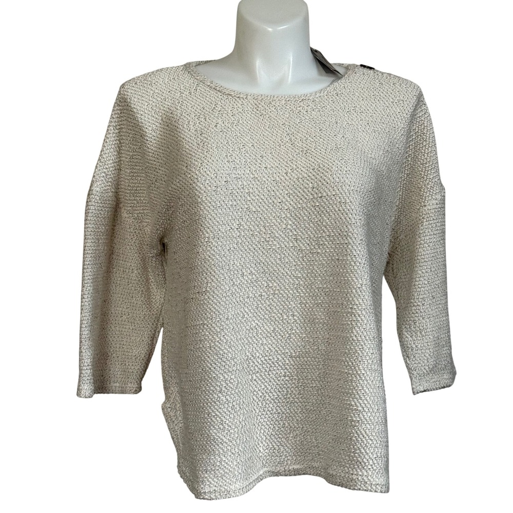 NEW NWT Once Again NYC Collection Womens Button Shoulder Sweater Cream XL